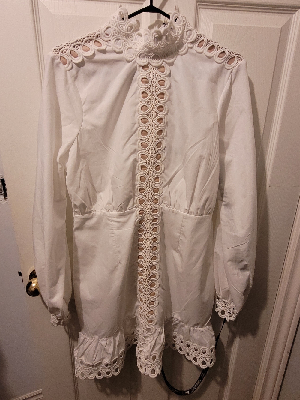 PrettyLittleThing White Lace Trim High Neck Dress